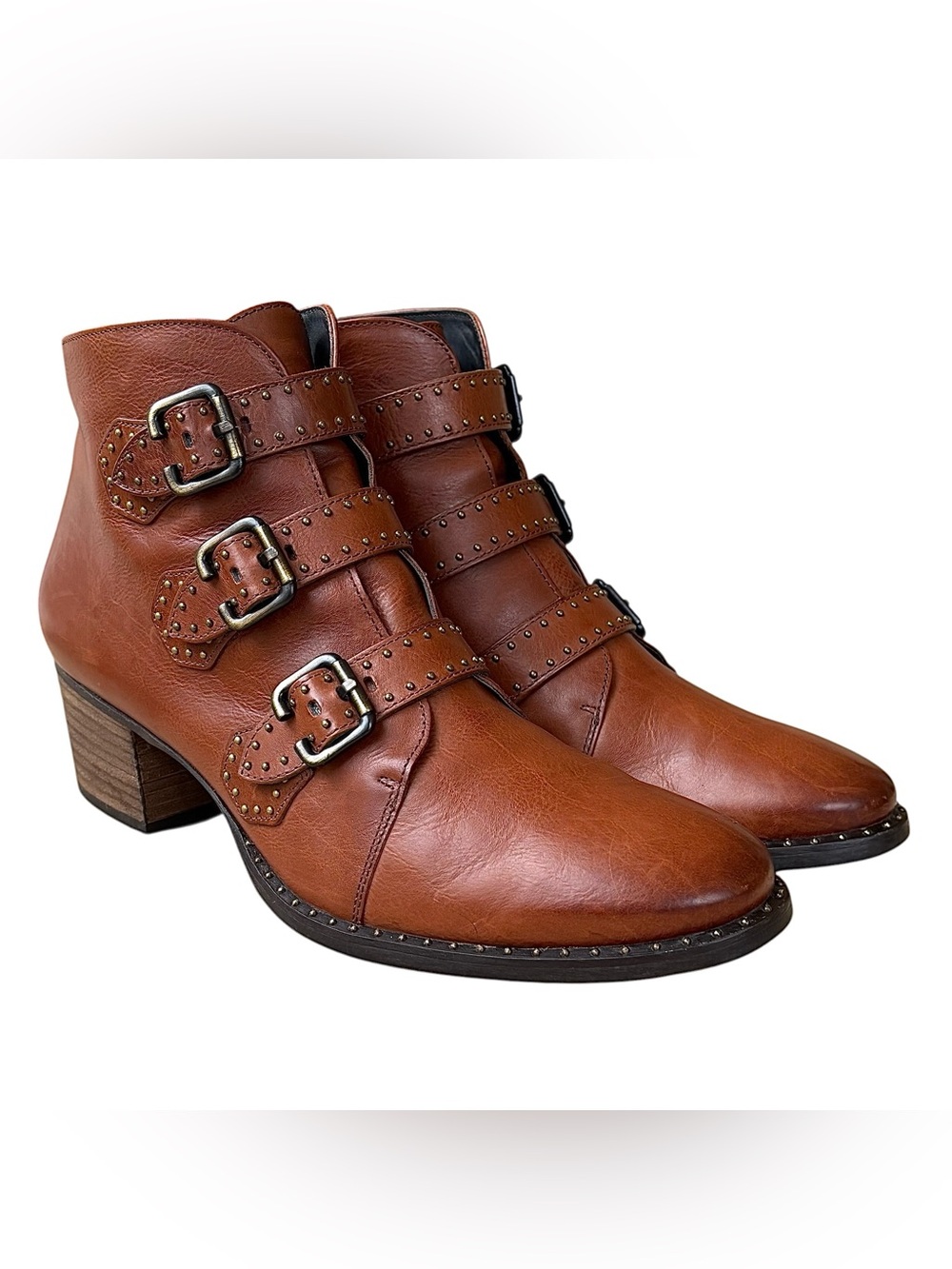 PAUL GREEN Gold Studded Caramel Leather Boots